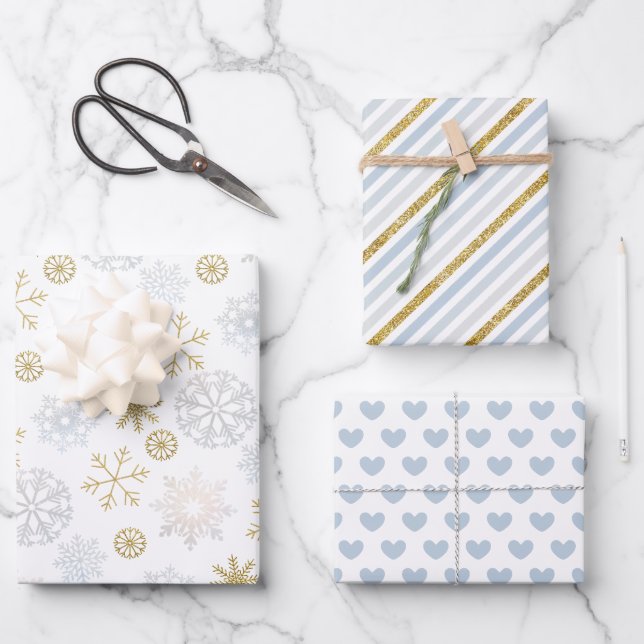 Feuilles d'enveloppes cadeaux d'hiver Icy Blue Sno (Recto)