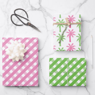 Feuilles d'enveloppes cadeaux En vichy et palmiers