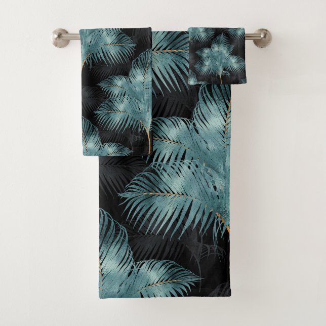Feuilles d'été de Métallurgie Bleu & Gold Palm  (En situation)