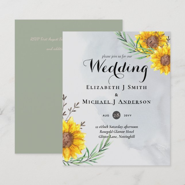 Feuilles d'Olivier Tournesols Mariage Rustique (Devant / Derrière)