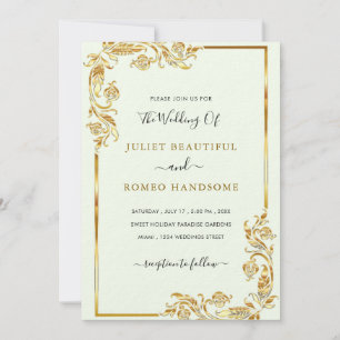 Feuilles d'or encadré des invitations de mariage m