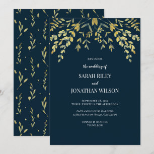 Feuilles d'or sur la Faire-part de mariage marine