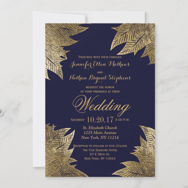 Feuilles d'or sur les invitations à des mariages b (Devant)