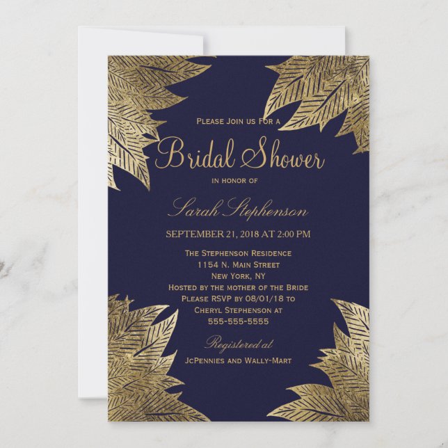 Feuilles d'or sur les Invitations de douche nuptia (Devant)