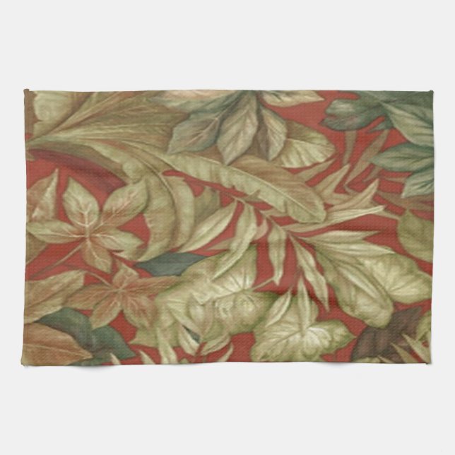 Feuilles D'Or Sur Serviette De Cuisine Rouge (Horizontal)