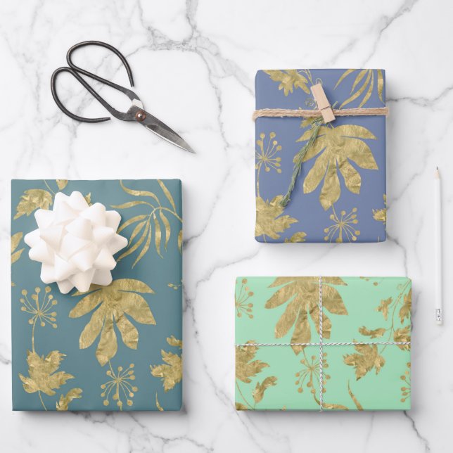 Feuilles Dorées Printemps Bleu Vert Baby Shower (Recto)
