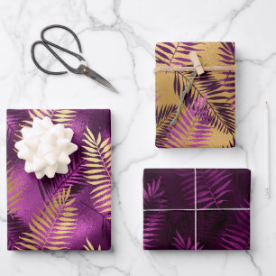 Feuilles élégants de jungle tropicale violet et or