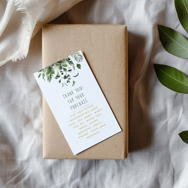 Feuilles et plantes insérer la carte pour les comm (Leafs and plants with thank you message in green and gold enclosure card.)
