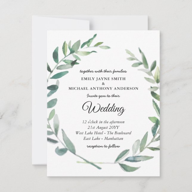 Feuilles faire-part de mariage d'olive moderne (Devant)