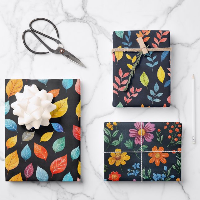 Feuilles & Fleurs Chalk Dessin d'automne Cadeau (Recto)