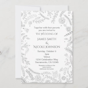 Feuilles floraux argenté Invitations de mariage ru