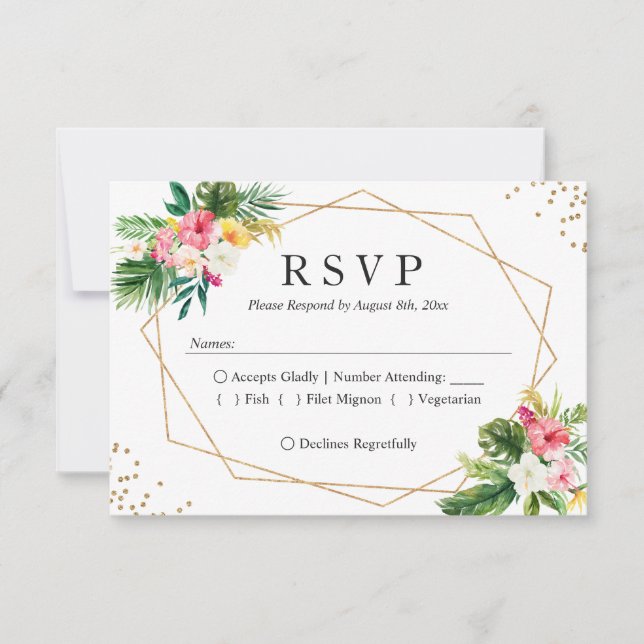 Feuilles floraux tropicaux Mariage moderne RSVP Ré (Devant)