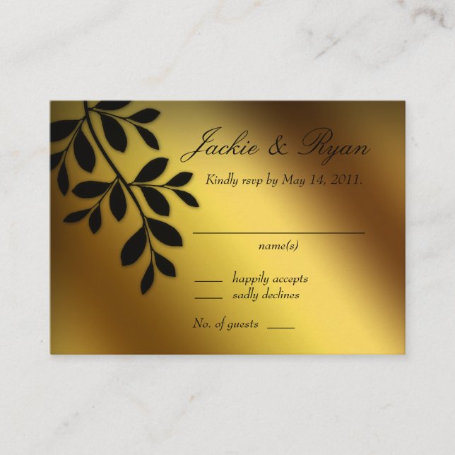 Feuilles Gold de la carte de réponse mariage (Devant)