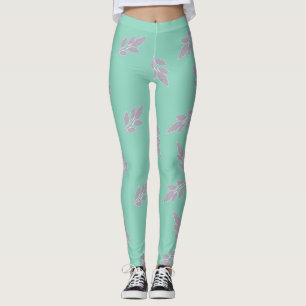Feuilles gris sur leggings verts