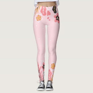feuilles mignons et fleurs leggings rose