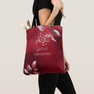 Feuilles neige rouge Sac fourre-tout de Noël