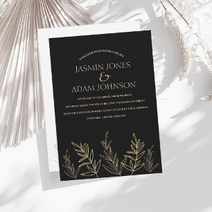 Feuilles noir et or simple Faire-part de mariage