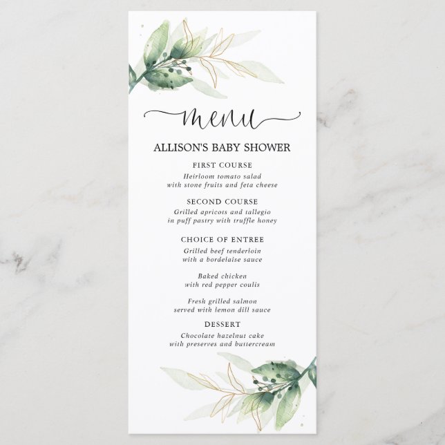 Feuilles or vert simple menu de douche moderne (Devant)