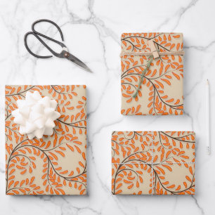 Feuilles orange tourbillonnantes sur fond beige