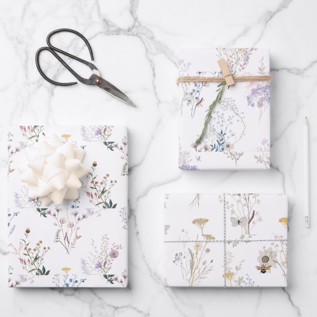 Feuilles papier d'emballage fleur sauvage (Recto)