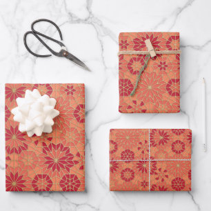 Feuilles papier d'emballage motif rouge et orange