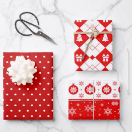 Feuilles papier d'emballage rouge et blanc de noël