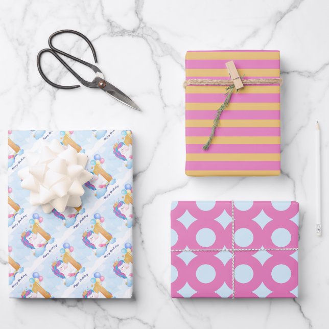 Feuilles papier d'enveloppement 1er anniversaire (Recto)