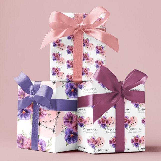 Feuilles papier d'enveloppement de Capricorne (Celebrate a special Capricorn birthday with these floral and constellation wrapping paper sheets! )