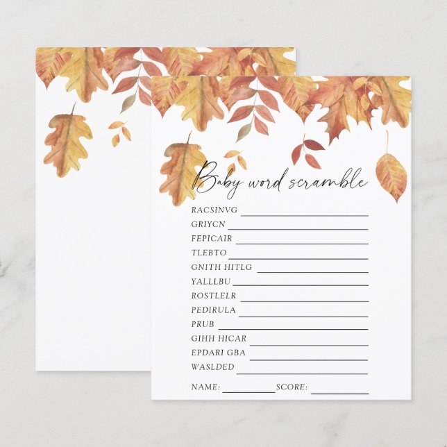 Feuilles qui tombent - Jeu de bébé en mots mêlés p (Devant / Derrière)