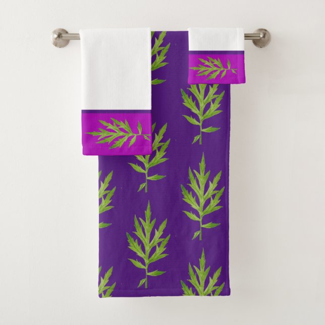 Feuilles sauvages sur un ensemble de serviettes de (En situation)