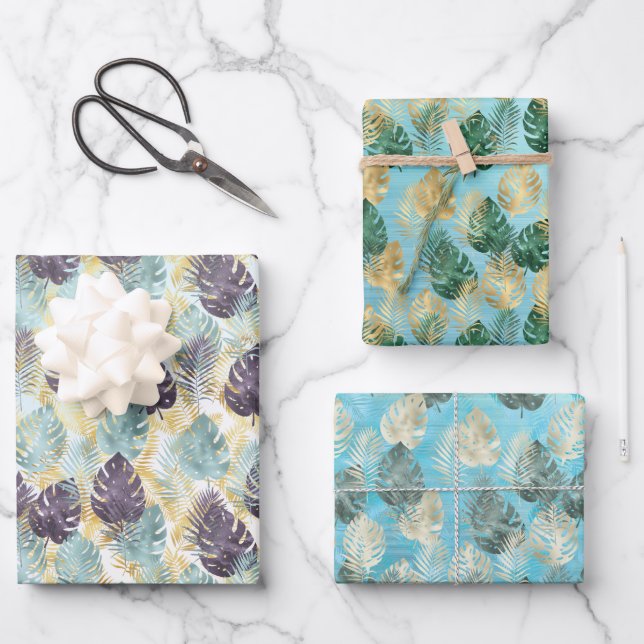 Feuilles Tropical Purple Green Gold (Recto)