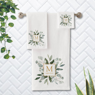 Feuilles tropicales vertes aquarelle Monogramme