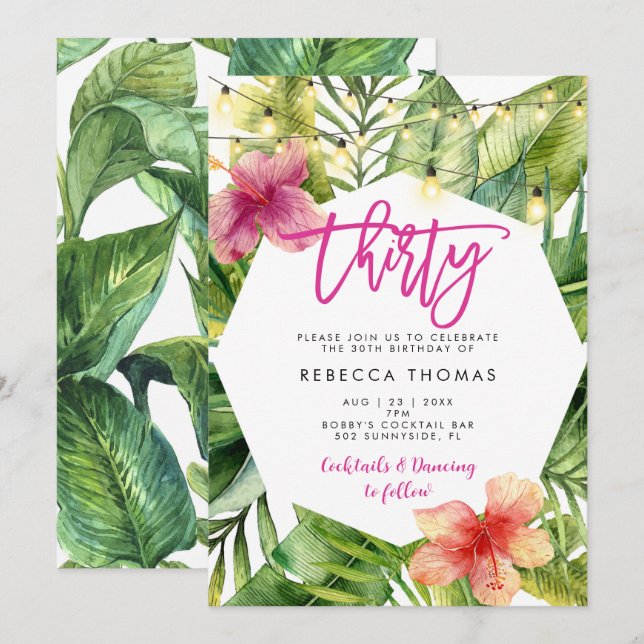 Feuilles tropicaux 30e anniversaire invitation (Devant / Derrière)
