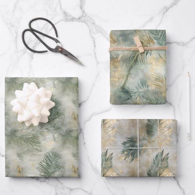 Feuilles tropicaux blancs d'or vert (Recto)
