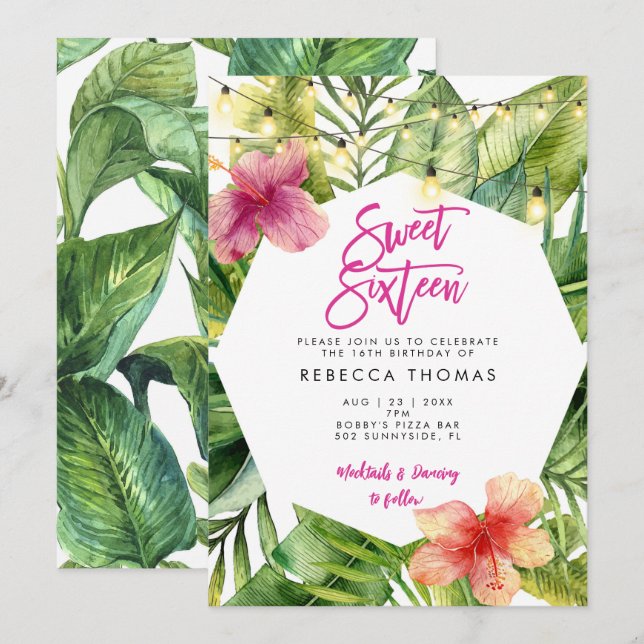 Feuilles tropicaux doux invitation à 16 personnes (Devant / Derrière)