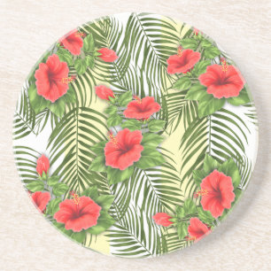 Feuilles tropicaux et Hibiscus Dessous de verre ro