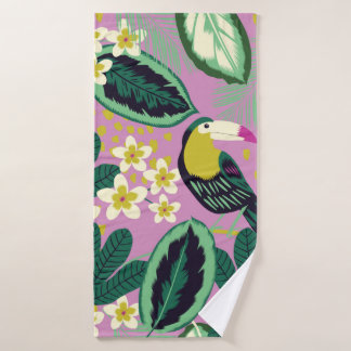 Feuilles tropicaux, fleurs et toucan oiseau transp