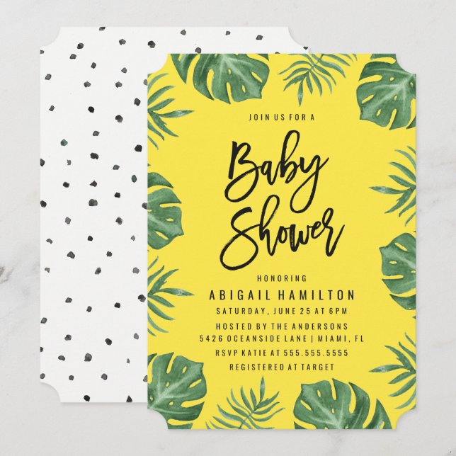 Feuilles tropicaux | Invitation baby shower (Devant / Derrière)