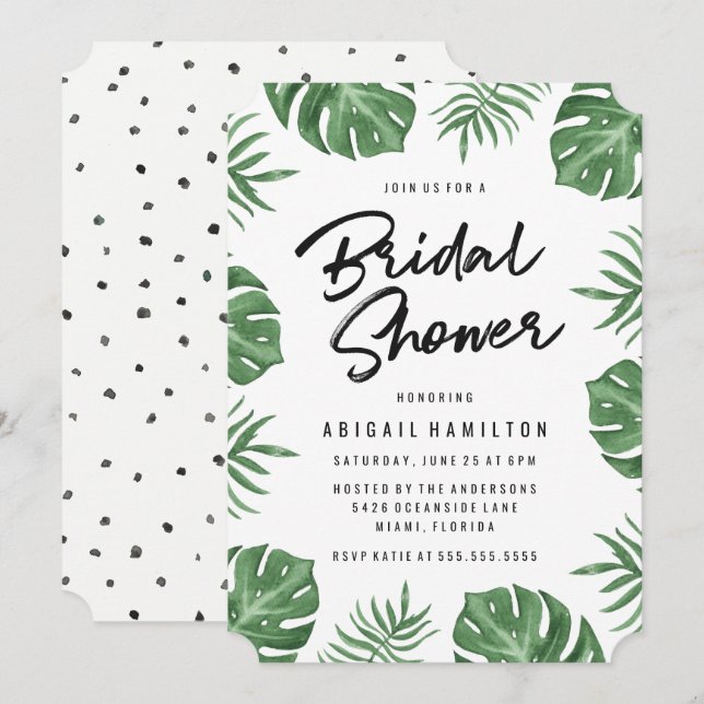 Feuilles tropicaux | Invitation de douche nuptiale (Devant / Derrière)