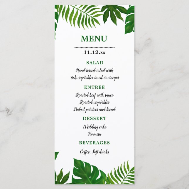 Feuilles tropicaux | Menu Mariage (Devant)
