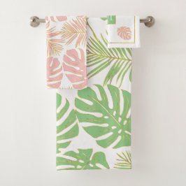 Feuilles tropicaux modernes sauge vert et rose