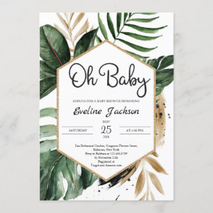 Feuilles tropicaux Oh Baby shower Invitation Verdu