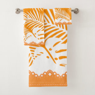 Feuilles tropicaux Orange avec fond blanc