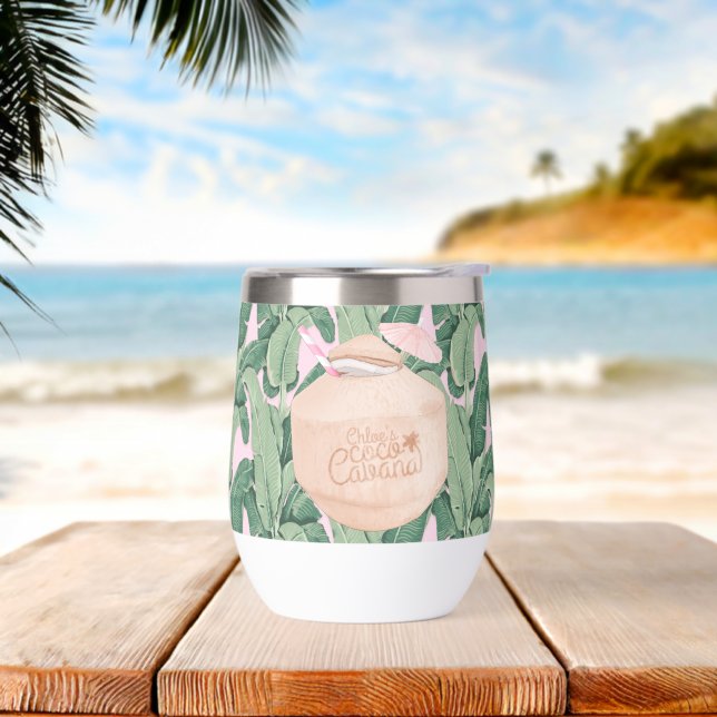 Feuilles tropicaux roses et verts | Boisson de noi (Yoga)