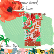 Feuilles tropicaux Rouge, Vert, Corail, Turquoise,