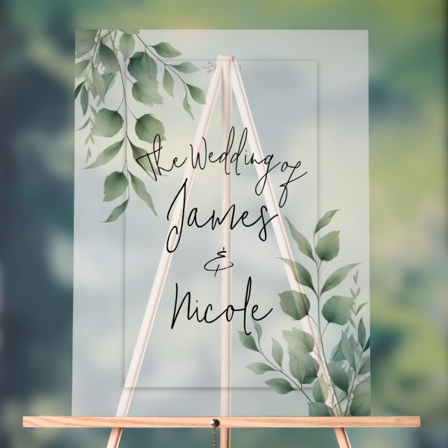 Feuilles verdoyants minimaux Mariage blanc moderne (Neutre)