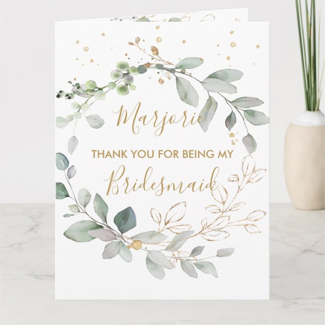 Feuilles vertes et dorées aquarelle Merci (Devant)