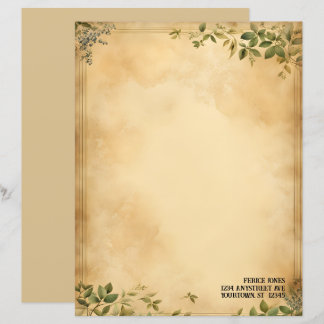 Feuilles vertes sur du papier à lettres parchemin