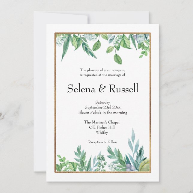 Feuilles verts et Faire-part de mariage de trame o (Devant)