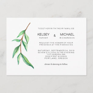 Feuilles verts minimalistes Faire-part de mariage